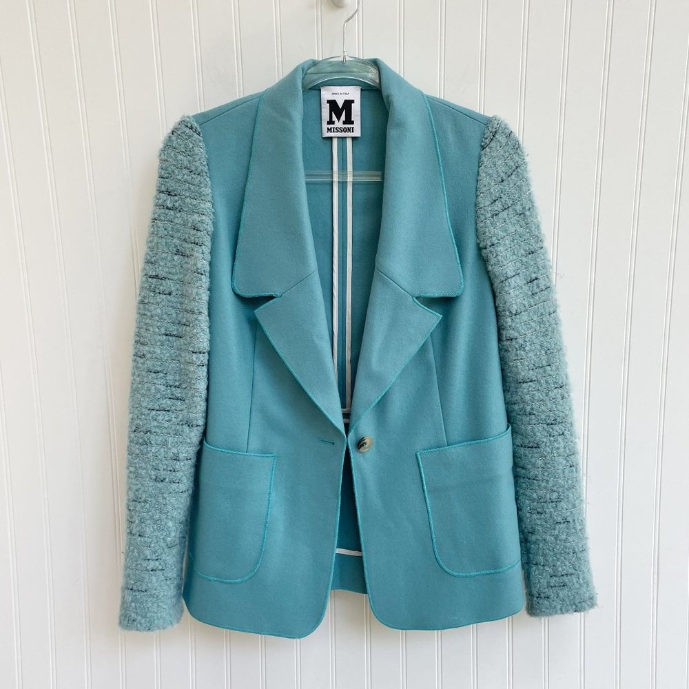 Missoni Blazer Teal Knit Sleeve Jacket
